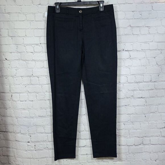 Brooks Brothers Natalie Fit Black Skinny Cropped Woman's Ankle Pant Printed Cuff - Picture 2 of 11
